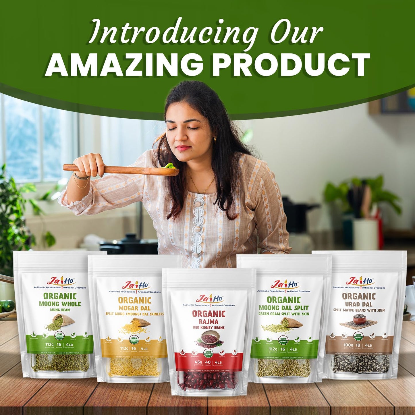 Jai Ho Organic Moong Beans - Whole Mung Beans for Sprouting & Cooking - 64 oz - Non-GMO, Chemical-Free, Kosher