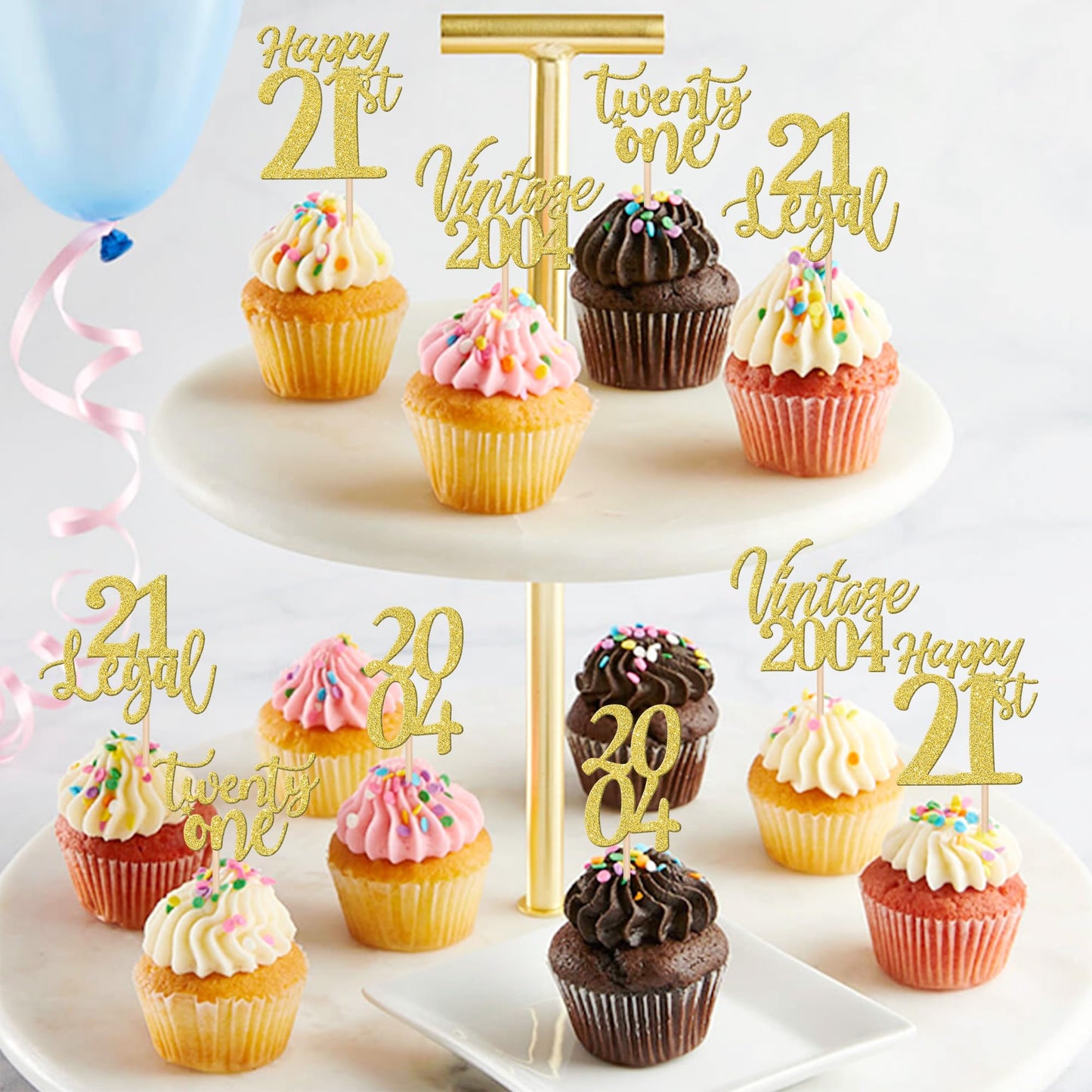 ZHUOWEISM 30PCS Cupcake Toppers for 21st Birthday Decorations Gold