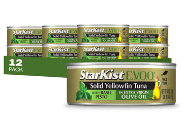 StarKist E.V.O.O. Solid Yellowfin Tuna with Basil Pesto and Extra Virgin Olive Oil, 4.5 oz Can, Pack of 12