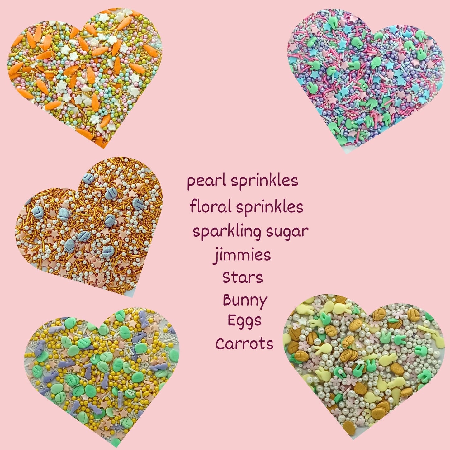 Confect Easter Sprinkles Edible | Assorted Pack Of 5 White, Pink And Gold Pearls, Vermicelli , Easter Bunny & Stars I Cookies, D