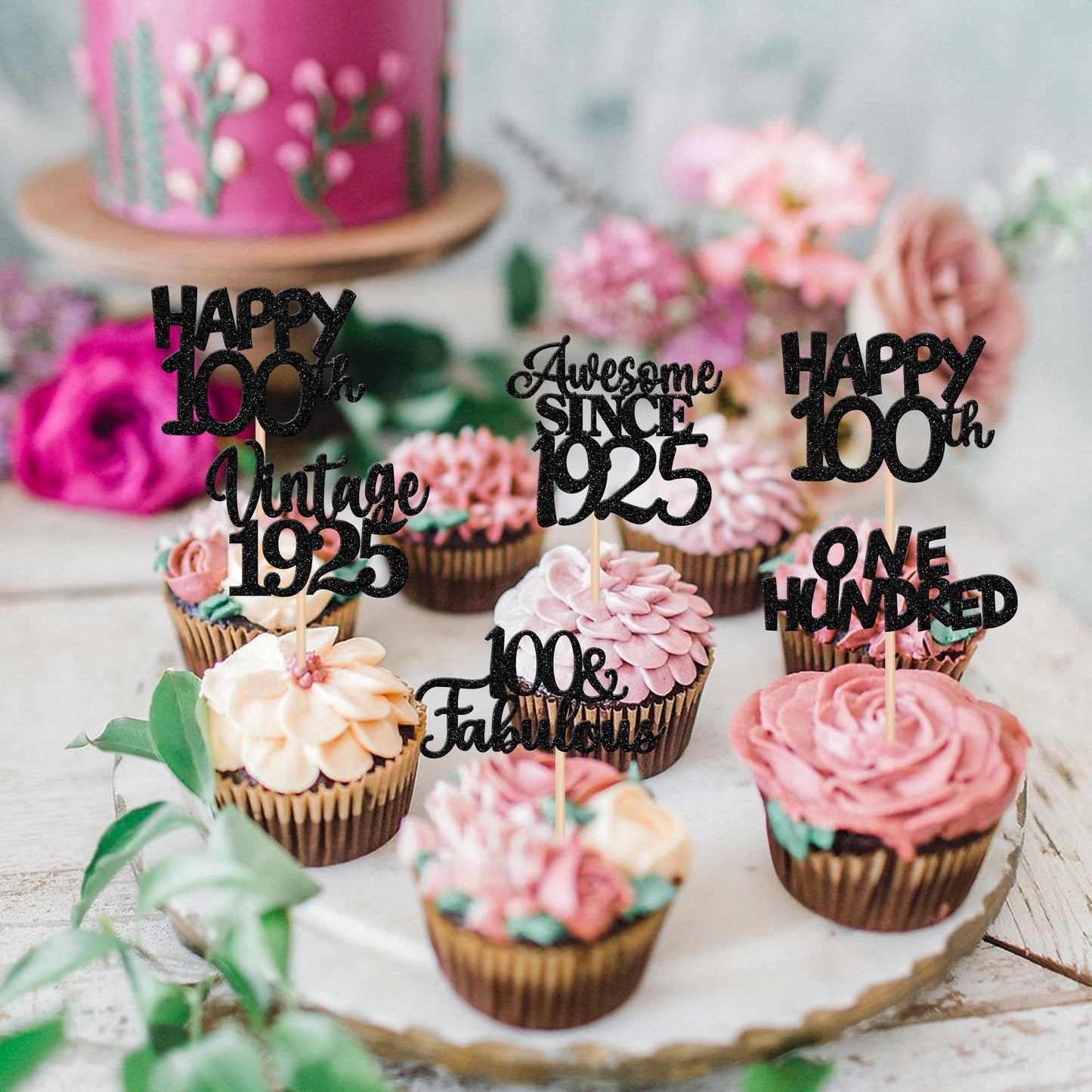 30Pcs Happy 100Th Birthday Cupcake Toppers Glitter Awesome Since 1923 One Hundred 100 Fabulous Vintage 1923 Cupcake Picksfor 80T