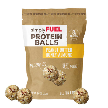 simplyFUEL Whole Food Protein Balls with Probiotics - Peanut Butter Honey Almond Protein Snacks - 8g Protein Snack - Gluten Free