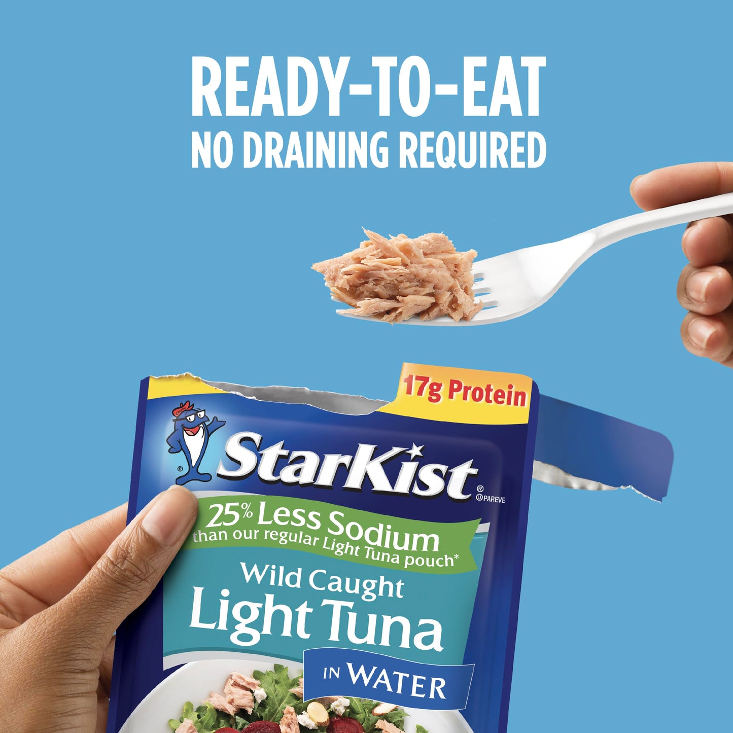 StarKist Reduced Sodium Chunk Light Tuna in Water, 2.6 oz Pouch (24 Pack) Ready to Eat Wild Caught Tuna, 17g Protein, Gluten Fre