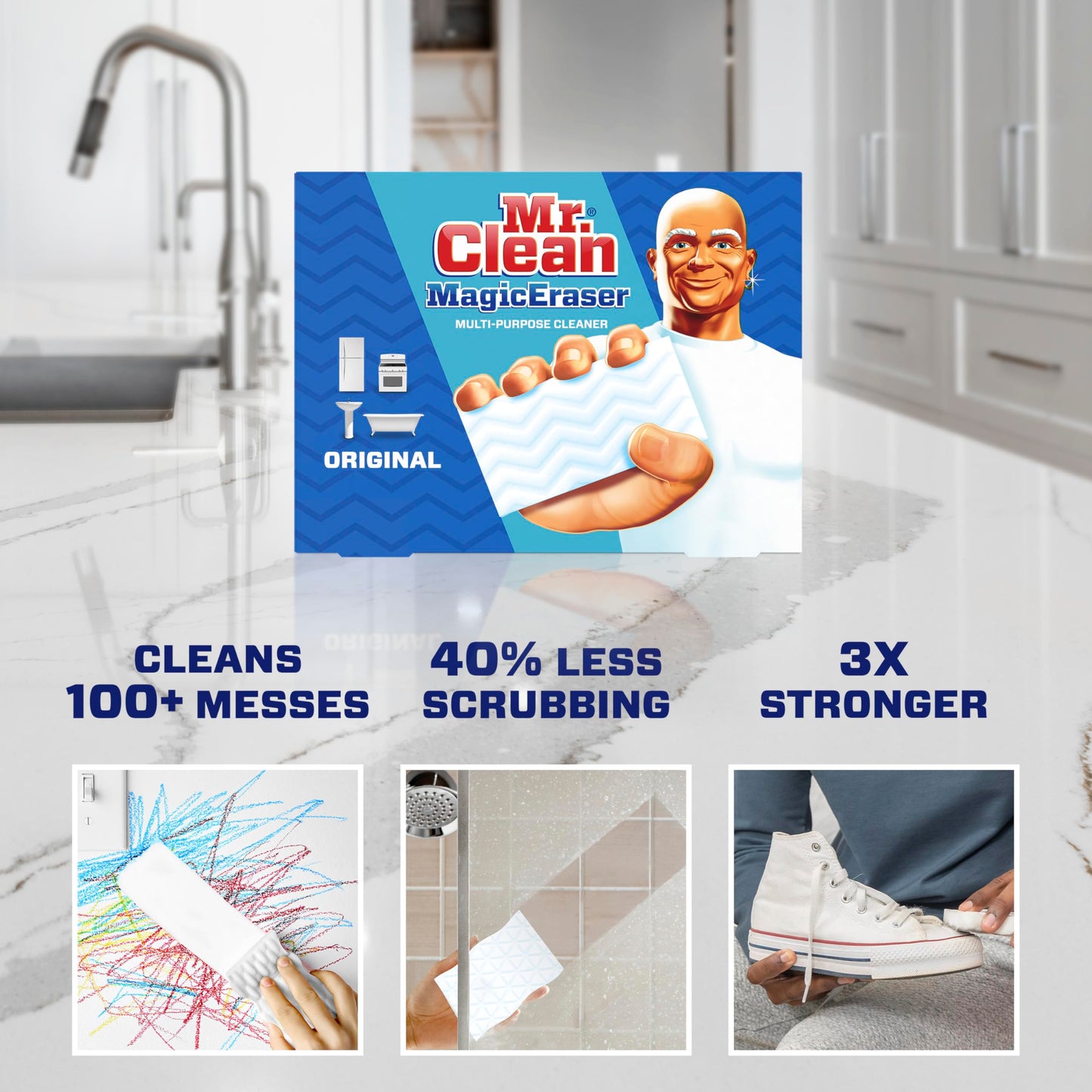 Mr. Clean Magic Eraser Original Cleaning Pads With Durafoam, White, 6 Count