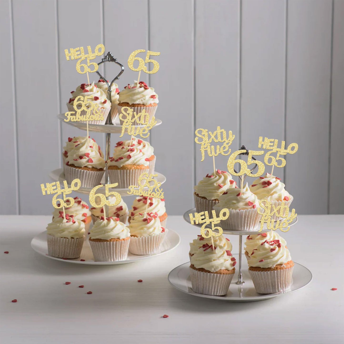 Gyufise 24Pcs Gold Glitter 65Th Birthday Cupcake Toppers Hello 65 Sixty Five Cake Toppers 65 & Fabulous Cupcake Picks For 65Th B