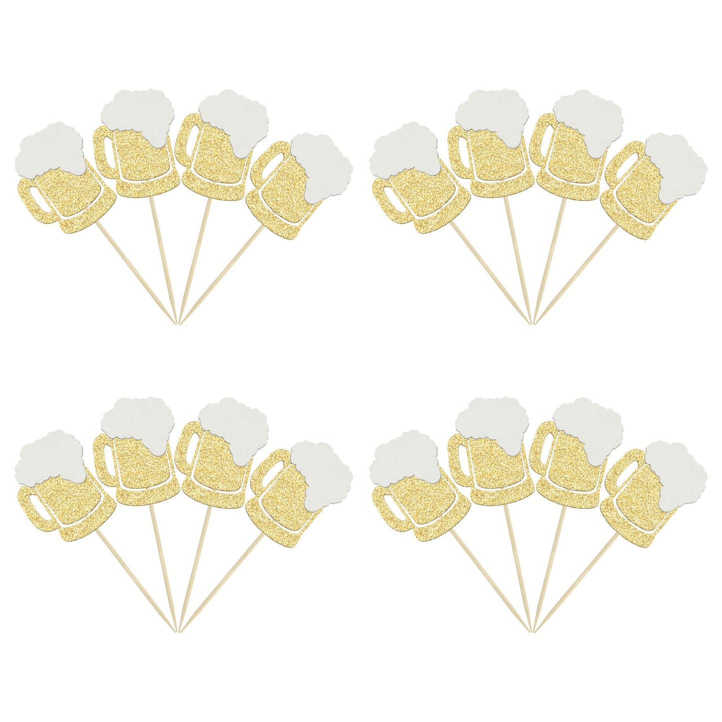 Gyufise Cheers malt-inspired Mug Cupcake Toppers, 24Pcs Gold Glitter Decorations for Birthday Party Supplies