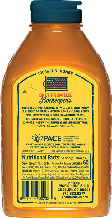 Local Hive Mid Atlantic Raw Unfiltered Honey 32Oz. 100% Us Honey Sourced From American Bees And Beekeepers.