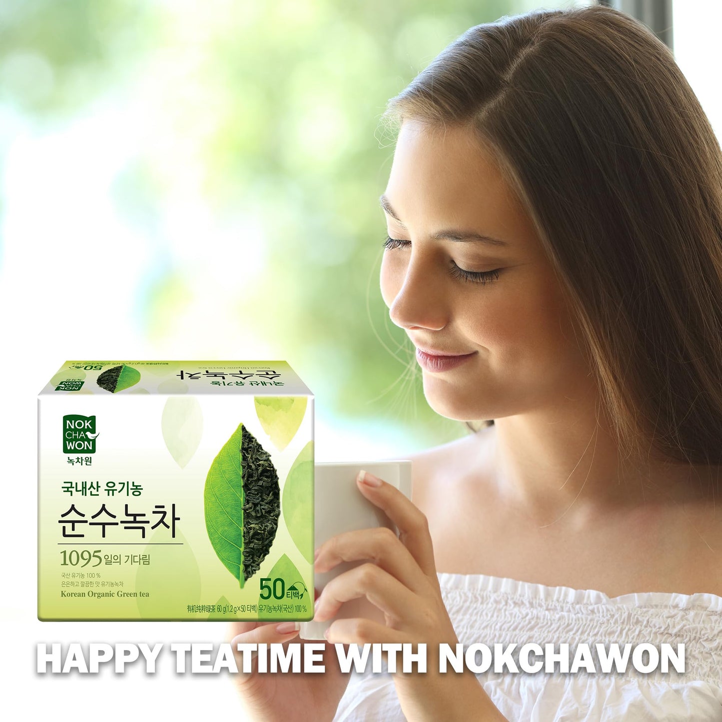 [Nokchawon] Organic Pure Green Tea 50 Tea Bags - Specially Roasted Korean Organic Green Tea, Delicate Flavor & Aroma