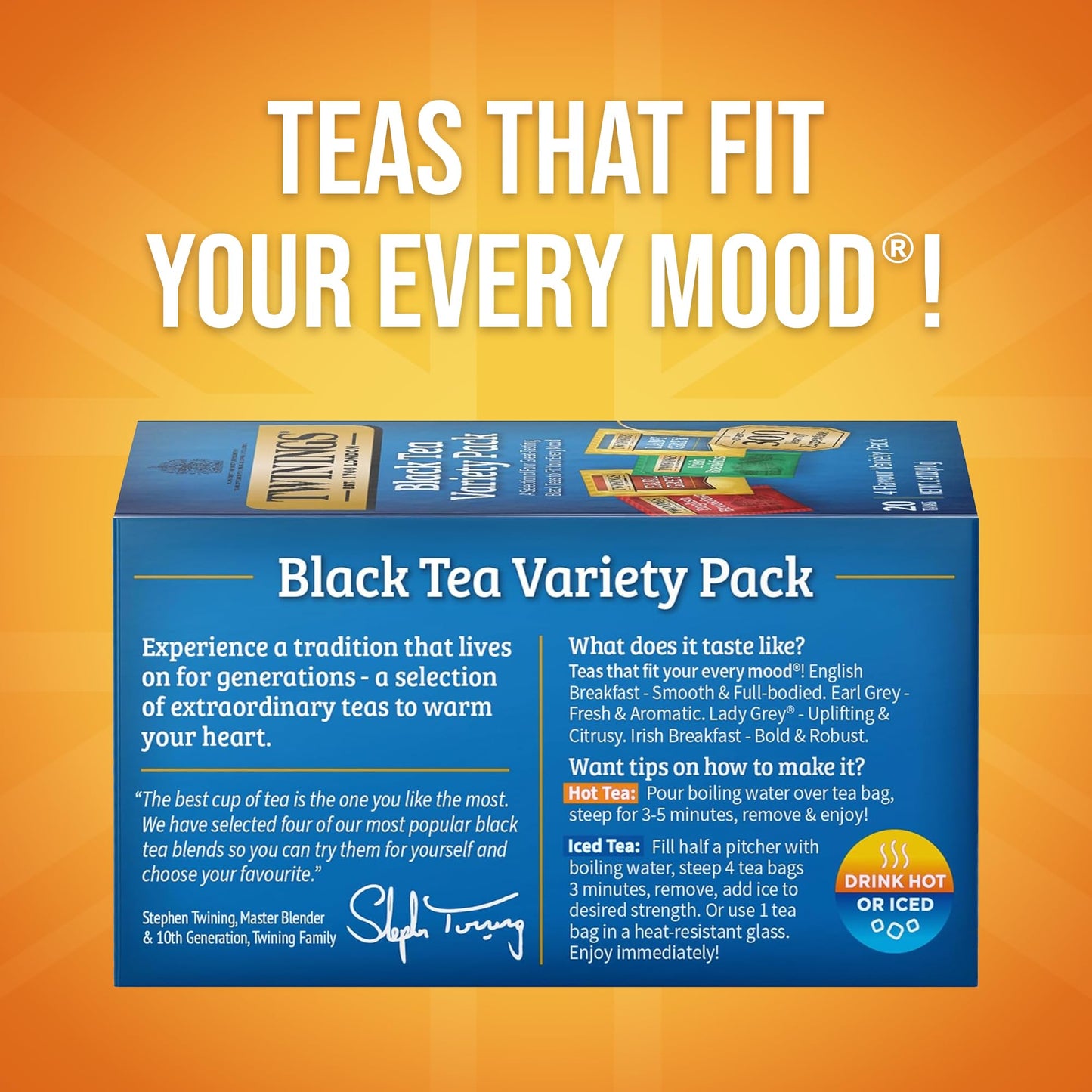 Twinings Variety Pack Black Tea Bags, 20 Count (Pack of 6), Includes English Breakfast, Early Grey, Irish Breakfast, and Lady Gr