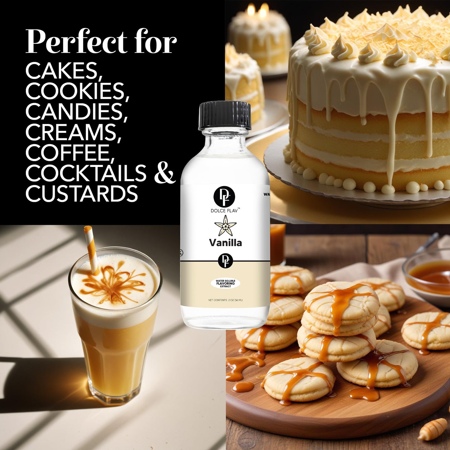 Dolce Flav Vanilla Extract – Water-Soluble, Sugar-Free, Concentrated Flavoring for Baking & Desserts – 2 Oz.