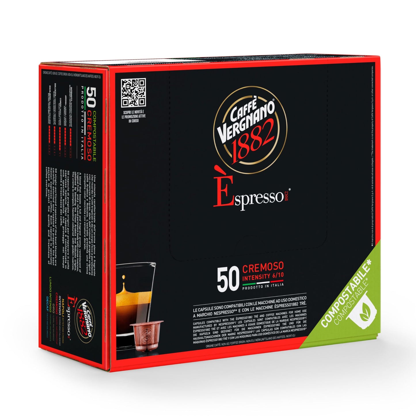 Caffe Vergnano 1882 Espresso Capsules, Arabica Robusta, Intensity 6/10, 50 Ct, Compatible with Nespresso Machines