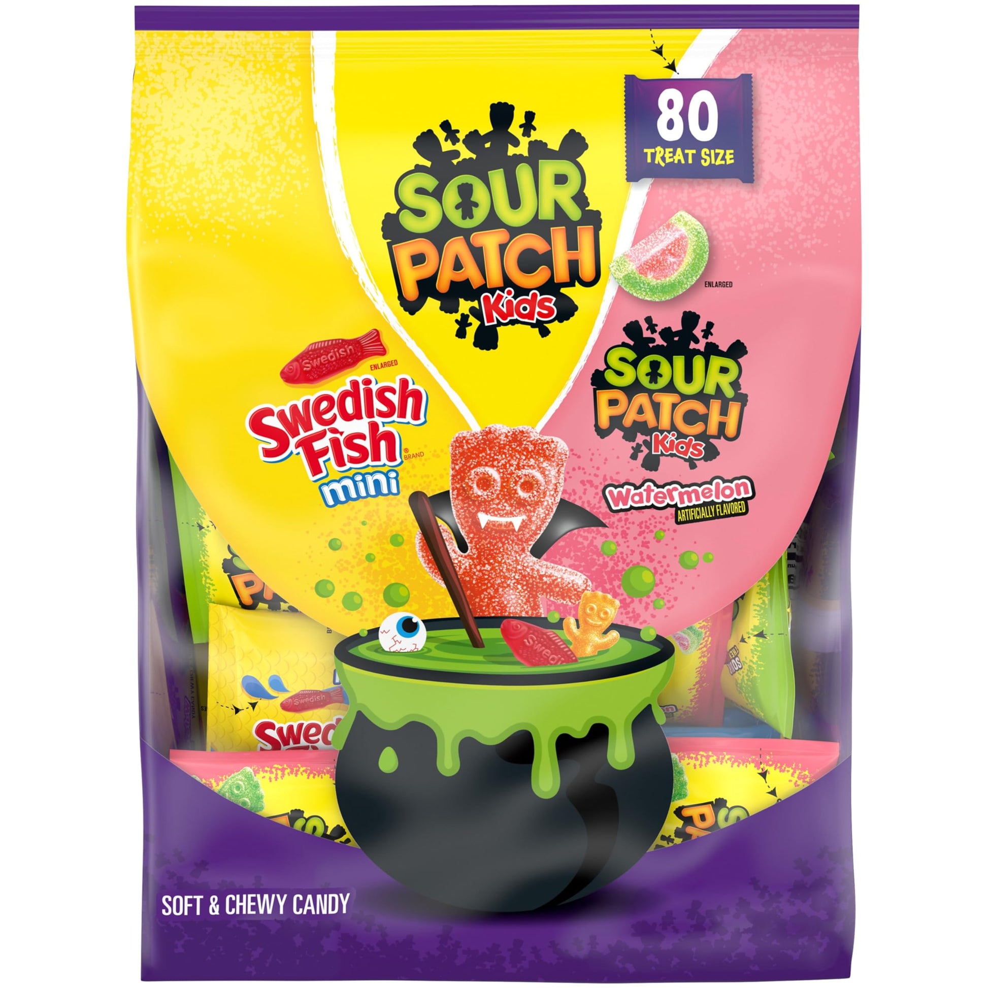 Sour Patch Kids Mini Soft & Chewy Halloween Candy Variety Pack, 80 Trick or Treat Bags, 36.332 OZ