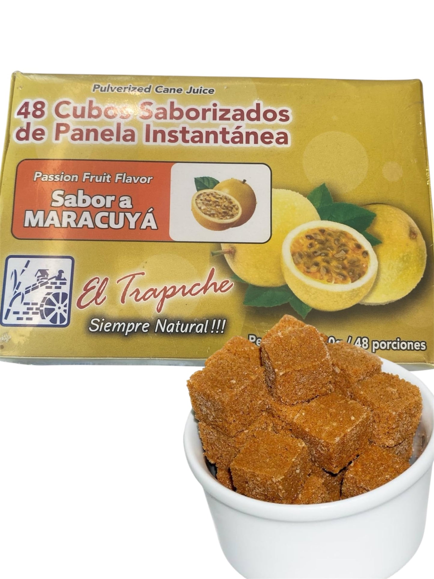 PANELA en cubos Instant  nea saborizada 48 cubos peso neto 320g para tomar en forma de TE, importada de Colombia (Maracuya - Pas