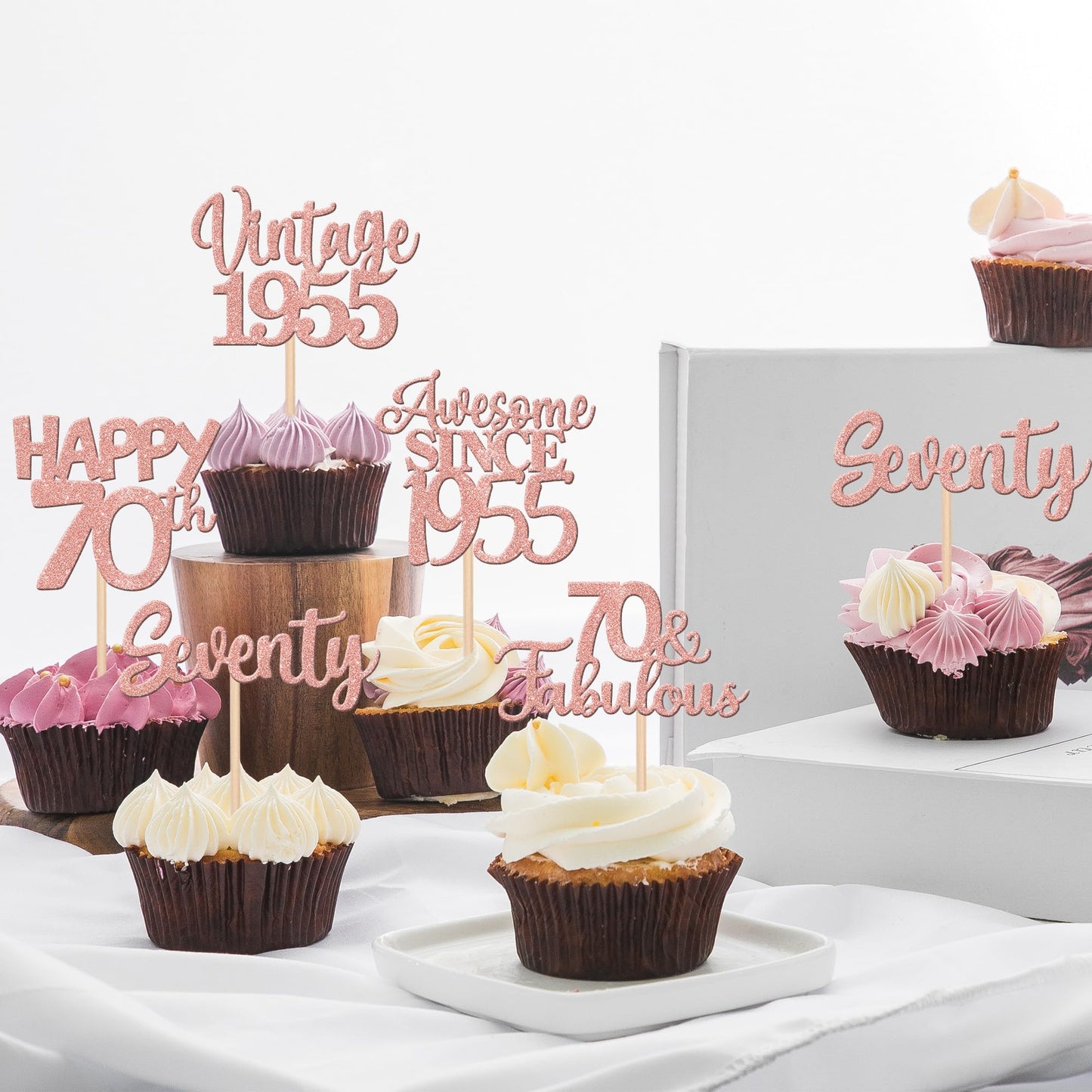 30Pcs Vintage 1953 Cupcake Toppers Glitter Seventy 70 Fabulous Happy 70Th Birthday Cupcake Picks Cheers To 70 Years For 70Th Bir