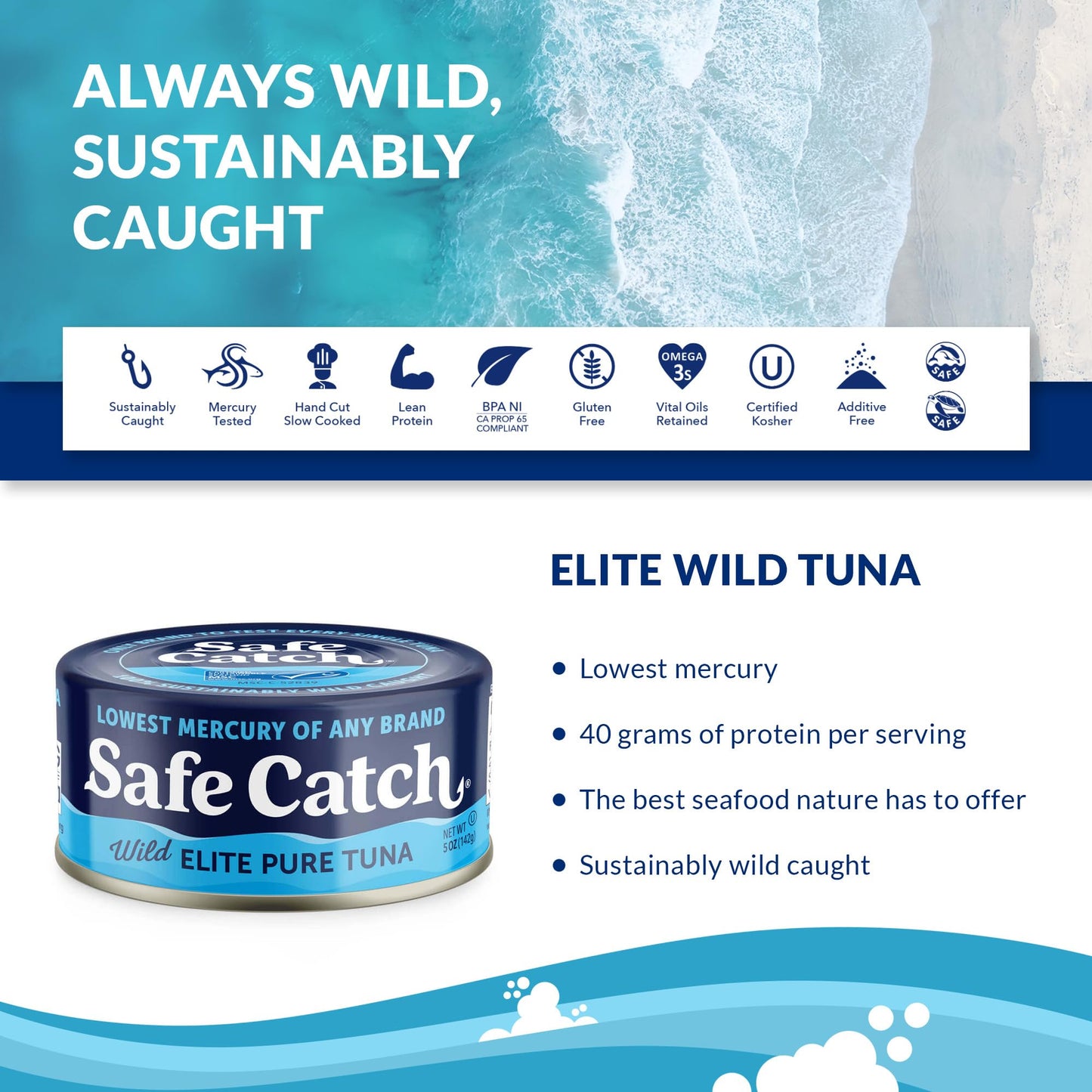 Safe Catch Wild Caught Canned Tuna, Gluten-Free, Non-GMO, 5oz Can, 12-Pack