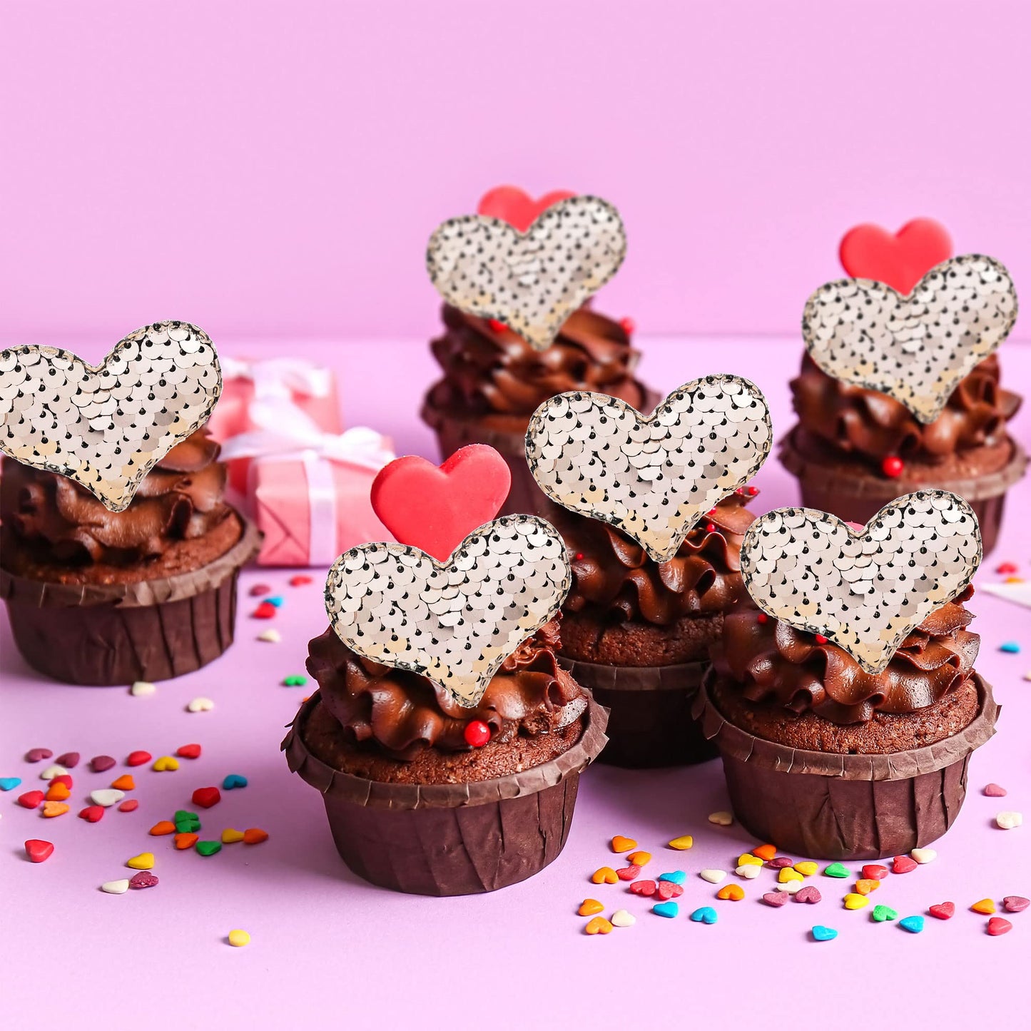 24Pcs Valentines Day Heart Cupcake Toppers Rose Gold Valentines Day Cupcake Picks Decorations for Valentine's Day Theme Wedding