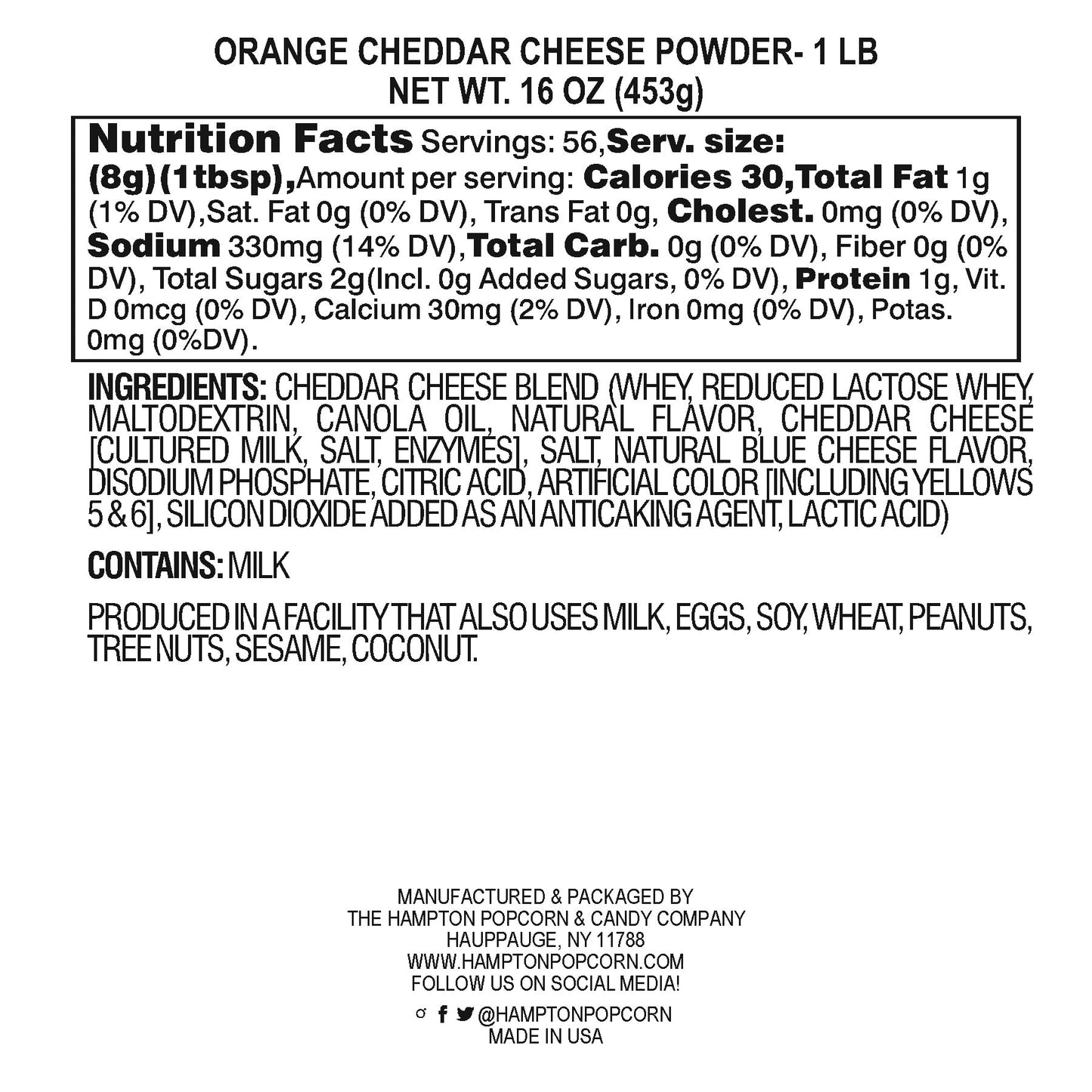 Cheddar Cheese Powder, 1 Pound Resealable Zip Bag, Popcorn Cheese Powder, Cheese Powder For Pasta, Nacho Cheese Powder, Powdered
