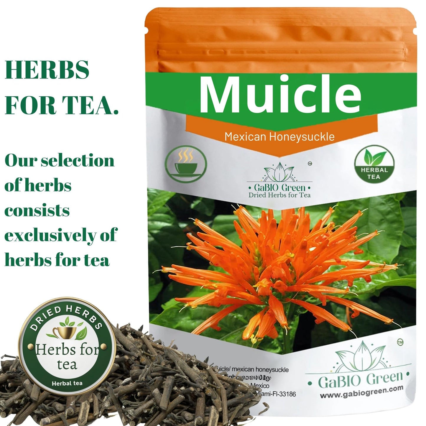 Gabio Green Muicle Mexican Honeysuckle Tea, 2 oz - 100% Natural Herbal Infusion for Wellness