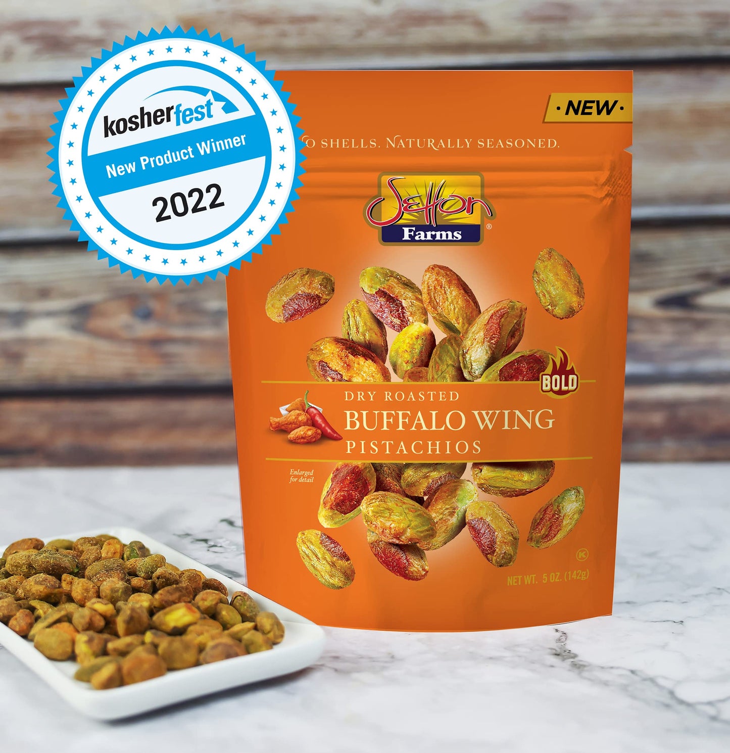Setton Farms Pistachios, Buffalo Wing Bold Flavor Naturally Seasoned No Shell Pistachio Nuts, Gluten Free, Vegan, Kosher, 5 Oz, Pack Of 8, 5 Ounce (Pack Of 8)