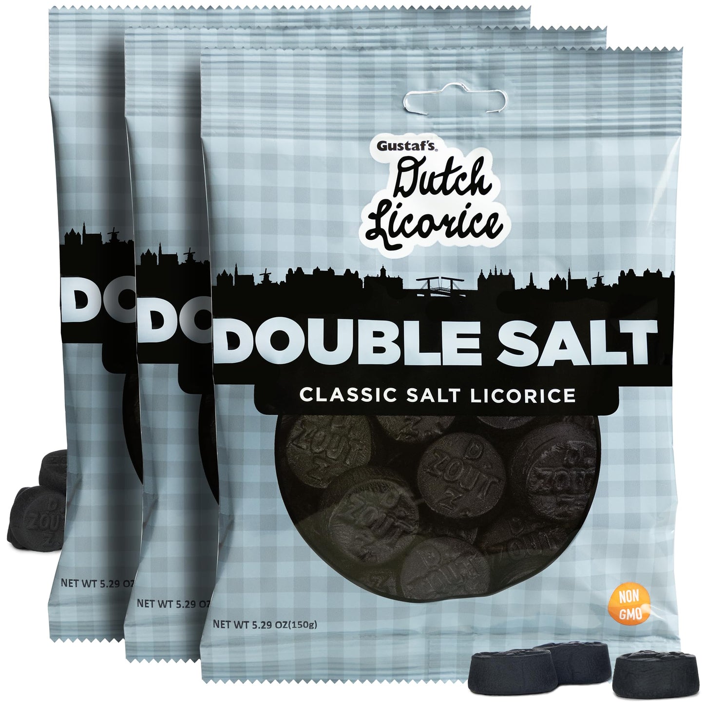 Gustaf's Dutch Licorice Double Salt Coins - 3 Pack of 5.2oz Bags - Salted Black Licorice Coins - Dutch Candy from Netherlands - 