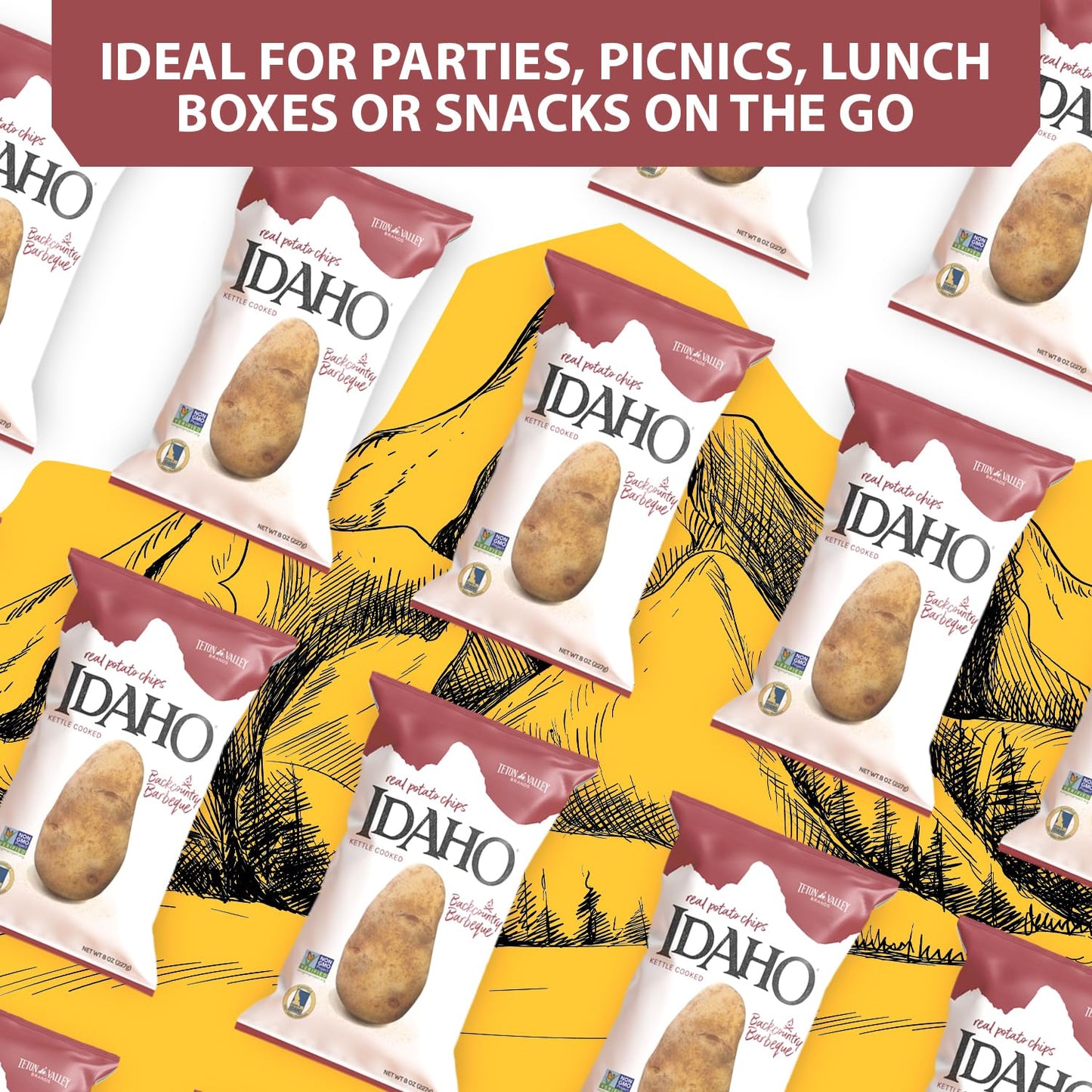 Teton Valley Brands Idaho Kettle Cooked Backcountry Barbecue Potato Chips - Snack Chips - Non-Gmo - Kettle Cooked - Idaho Potato