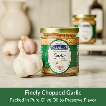 Delallo Minced Garlic In Olive Oil, Finely Chopped, Robust Zesty Flavor, Non-Gmo, Vegan, Gluten-Free, 6 Oz Jar, (2 Pack)
