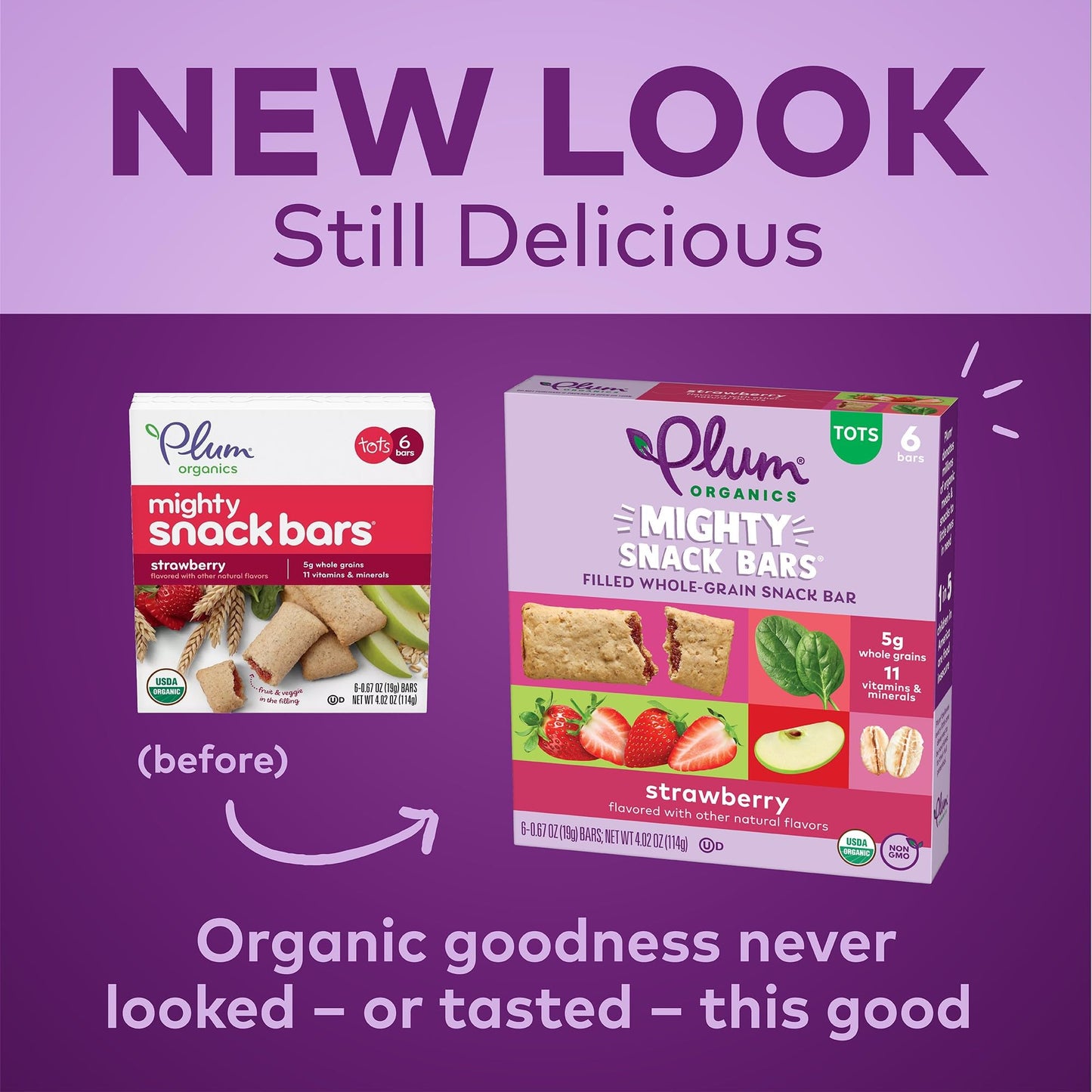Plum Organics Mighty Snack Bars - Strawberry - 0.67 Oz Bars (Pack Of 6) - Organic Fruit And Vegetable Toddler Food Snack Bars