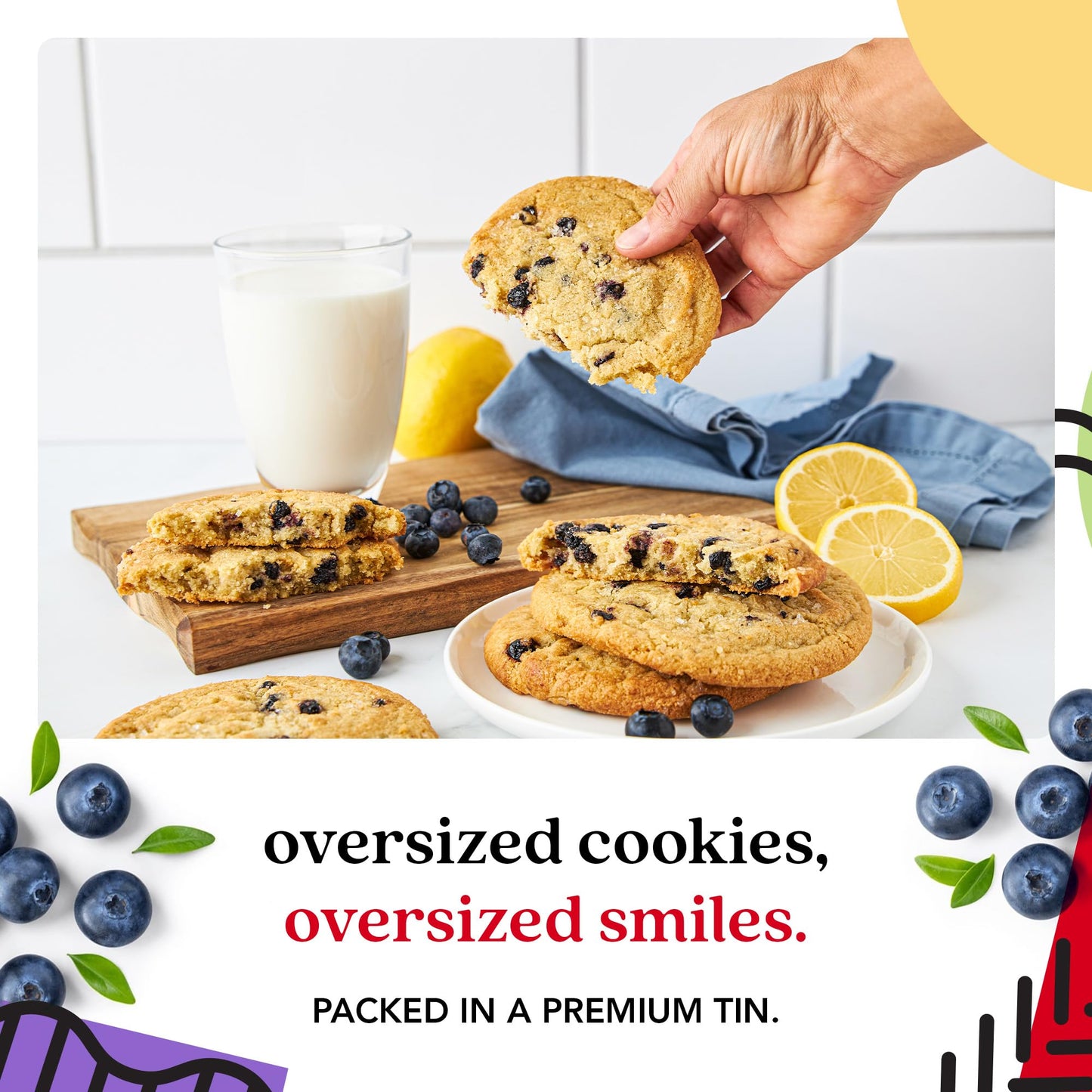 Davids Cookies Fresh Baked Decadent Jumbo Lemon Gourmet Cookies - 2lb Gift Basket Tin with 8 Large Lemon Cookies - Bakery-Style