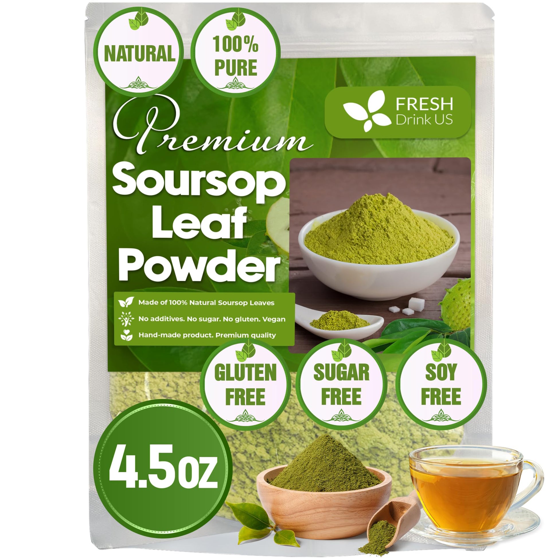 FRESHDRINKUS Soursop Leaf Powder - 100% Pure & Natural, Vegan, 4.5oz Pack