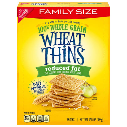 Wheat Thins Reduced Fat Snacks, Whole Grain Wheat Crackers, Snack Crackers, Family Size, 12.5 oz