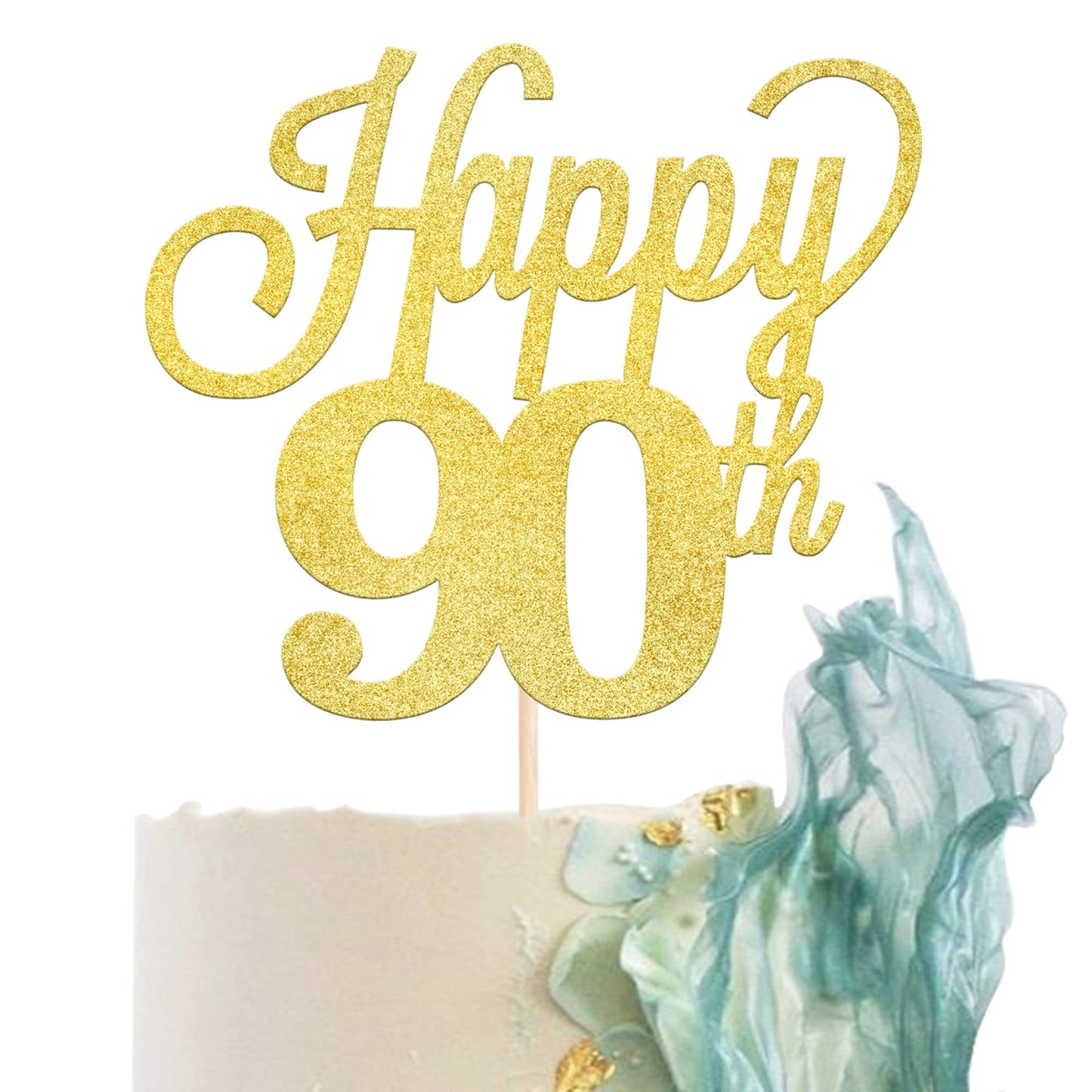 YCTHUNFISH 90th Birthday Cake Topper Black Glitter Number 90, Bamboo Material, Gold Color, Perfect for 90th Birthday Celebrations