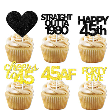 18pcs Black Gold Glitter Dessert Cupcake Pick for Straight Outta 1981 Cheer to 44 Years Old Theme Decor Supplies Happy 44th Birt