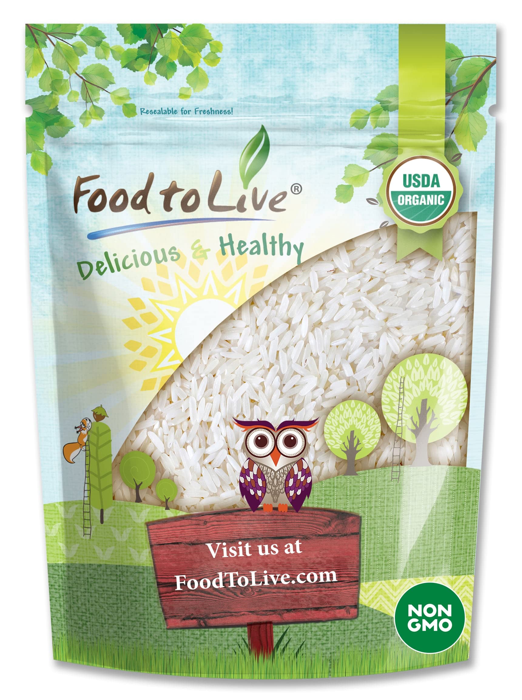 Organic White Jasmine Rice, 8 Ounces - Non-GMO, Long-Grain Rice Variety, Raw, Vegan, Kosher, Bulk