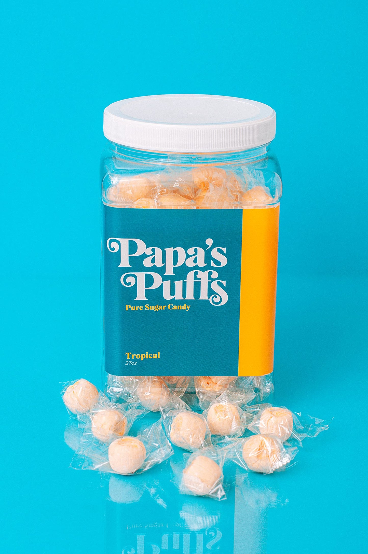 Papa'S Puffs Tropical Flavored Pure Sugar Candy - Individually Wrapped In Resealable Tub - Fat-Free, Gluten-Free, Cholesterol-Fr