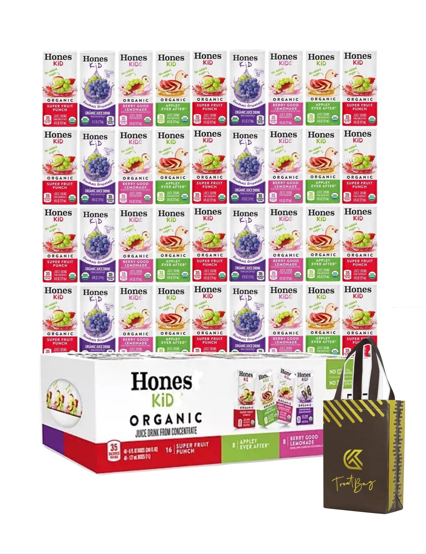 Honest Kid Spring Organic Juice Drink Variety Pack, Organic Juice Boxes, 6 Fl Oz, 38 Count Plus Treat Bag