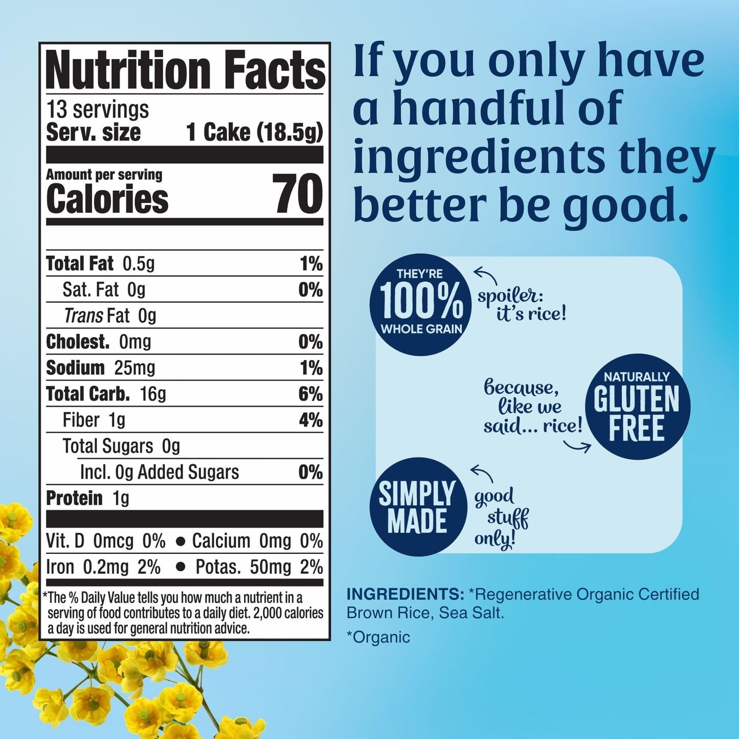 Lundberg Organic Brown Rice Cakes, Lightly Salted, Gluten-Free, Vegan, Healthy Snacks, 8.5 oz (Pack of 6)