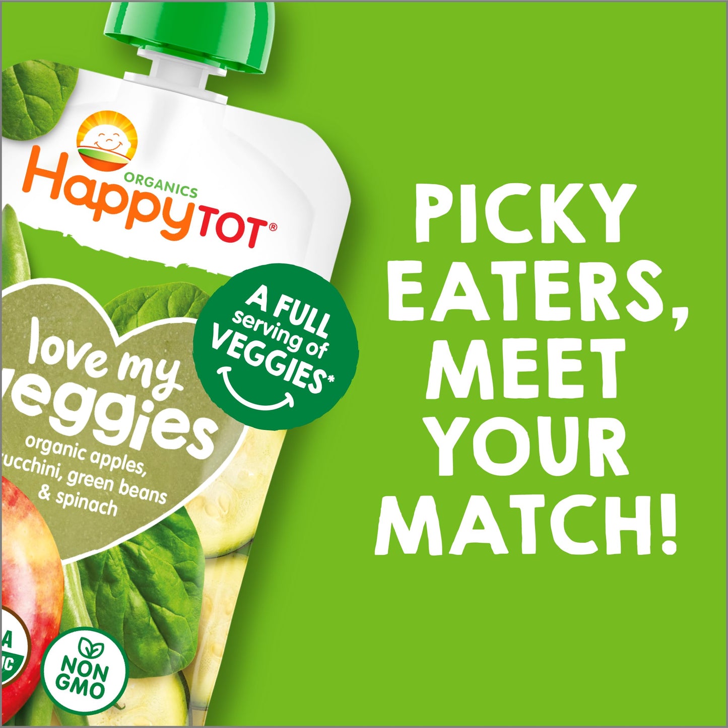 Happy Tot Organics Stage 4 Baby Food Pouches,Gluten Free, Vegan Snack, Love My Veggies, Fruit & Veggies Puree, Apples, Zucchini,