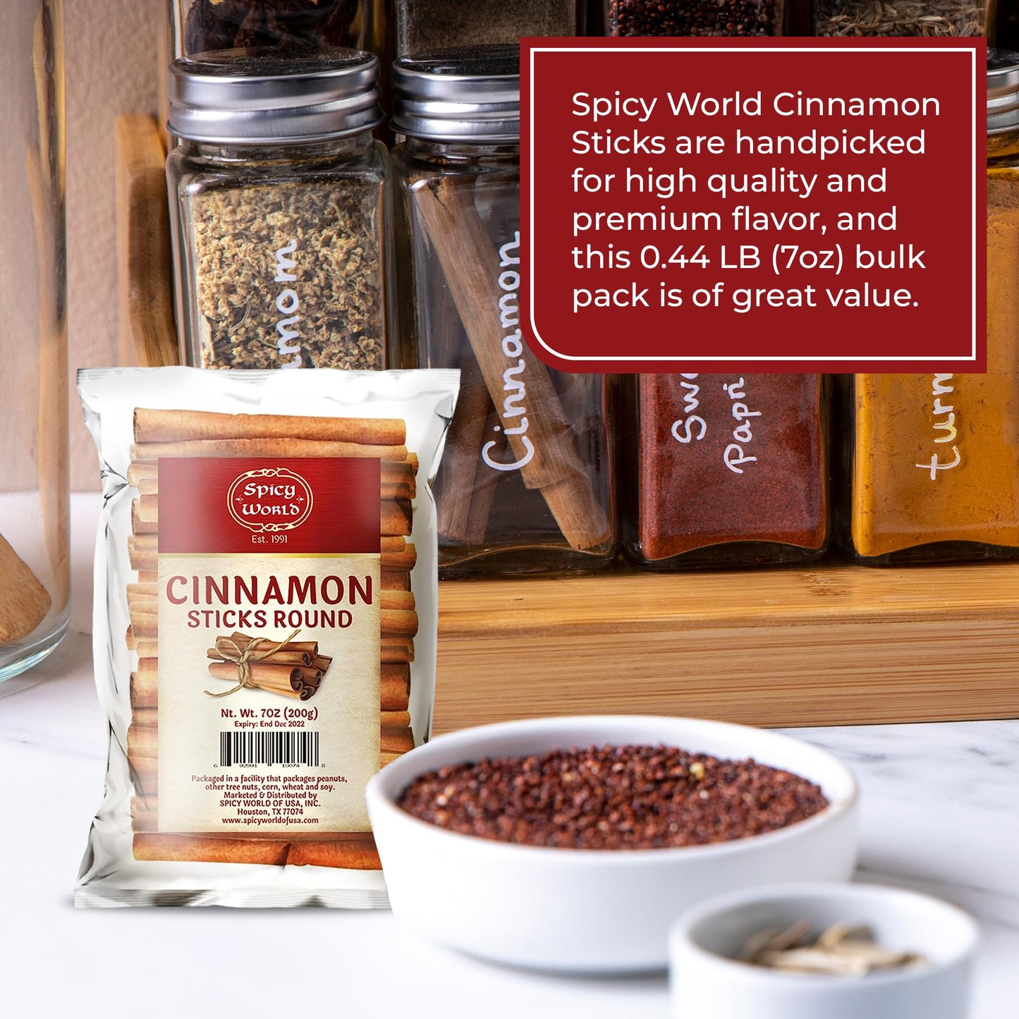 Spicy World Cinnamon Sticks 7 Ounce Bag - 36-44 Sticks - Perfect For Baking, Cooking & Beverages - 3+ Inches Length - Cassia Saigon Cinnamon From Vietnam