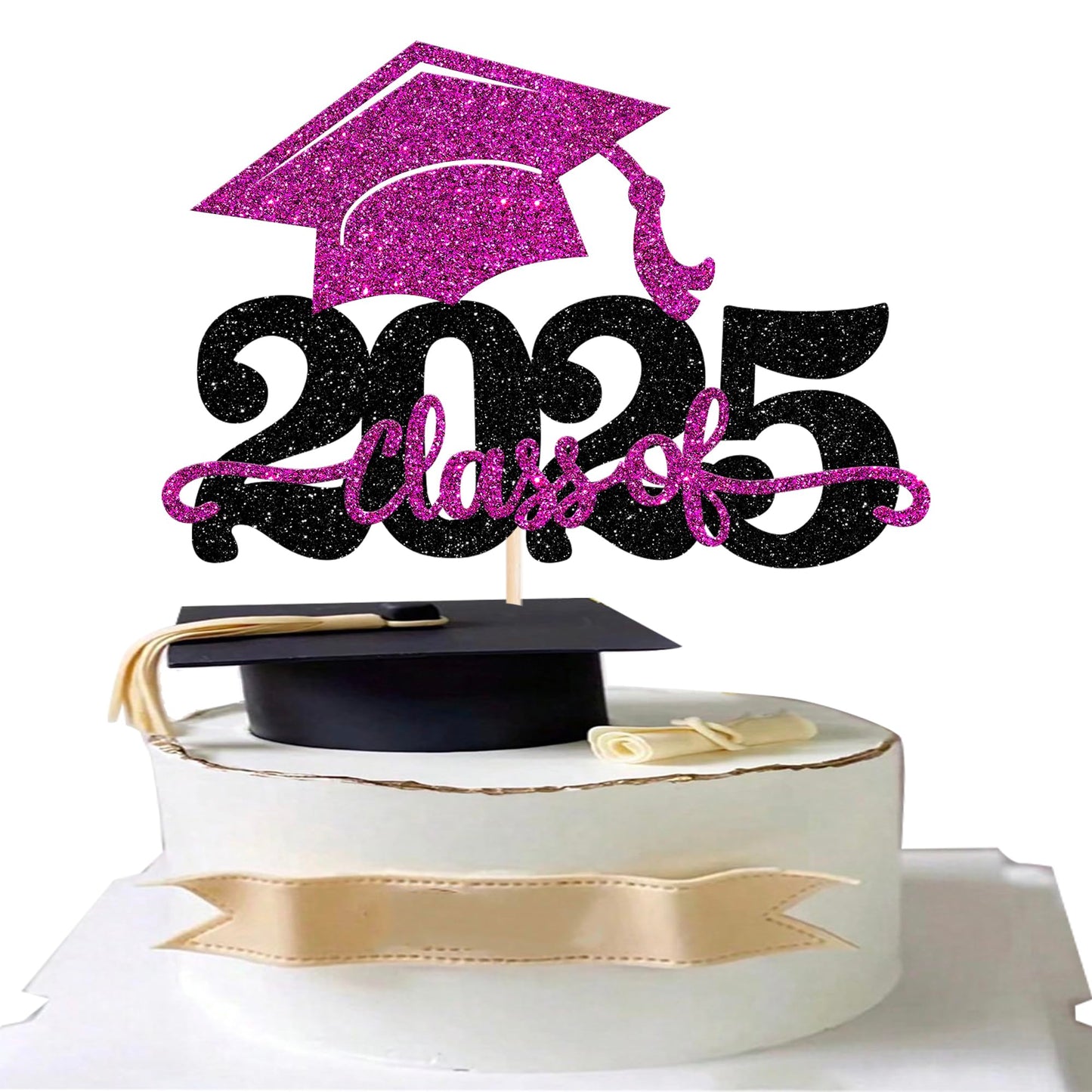 YCTHUNFISH Cake Topper Glitter Graduation Cap 2025 for High School Parties - Black Purple