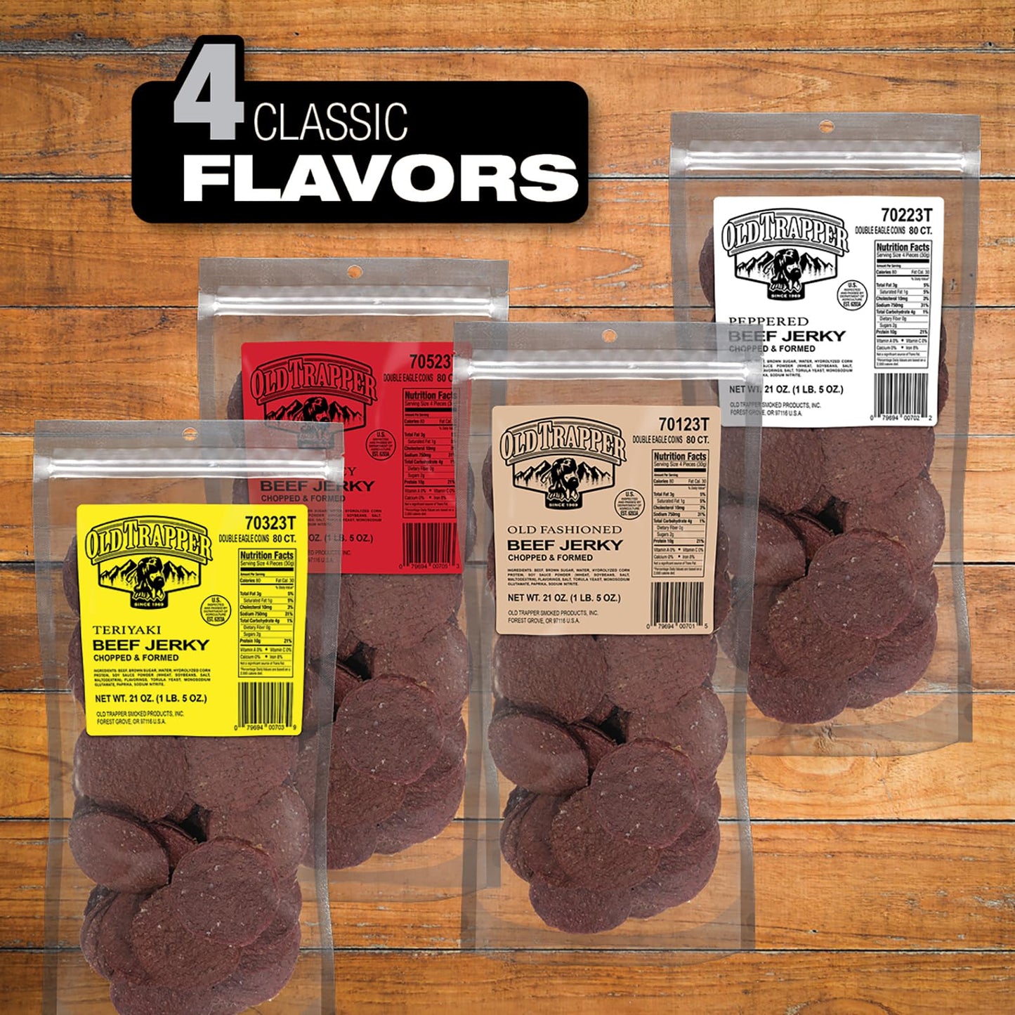 Old Trapper Beef Jerky, Peppered Flavor, 10g Protein, 80 Count Bag