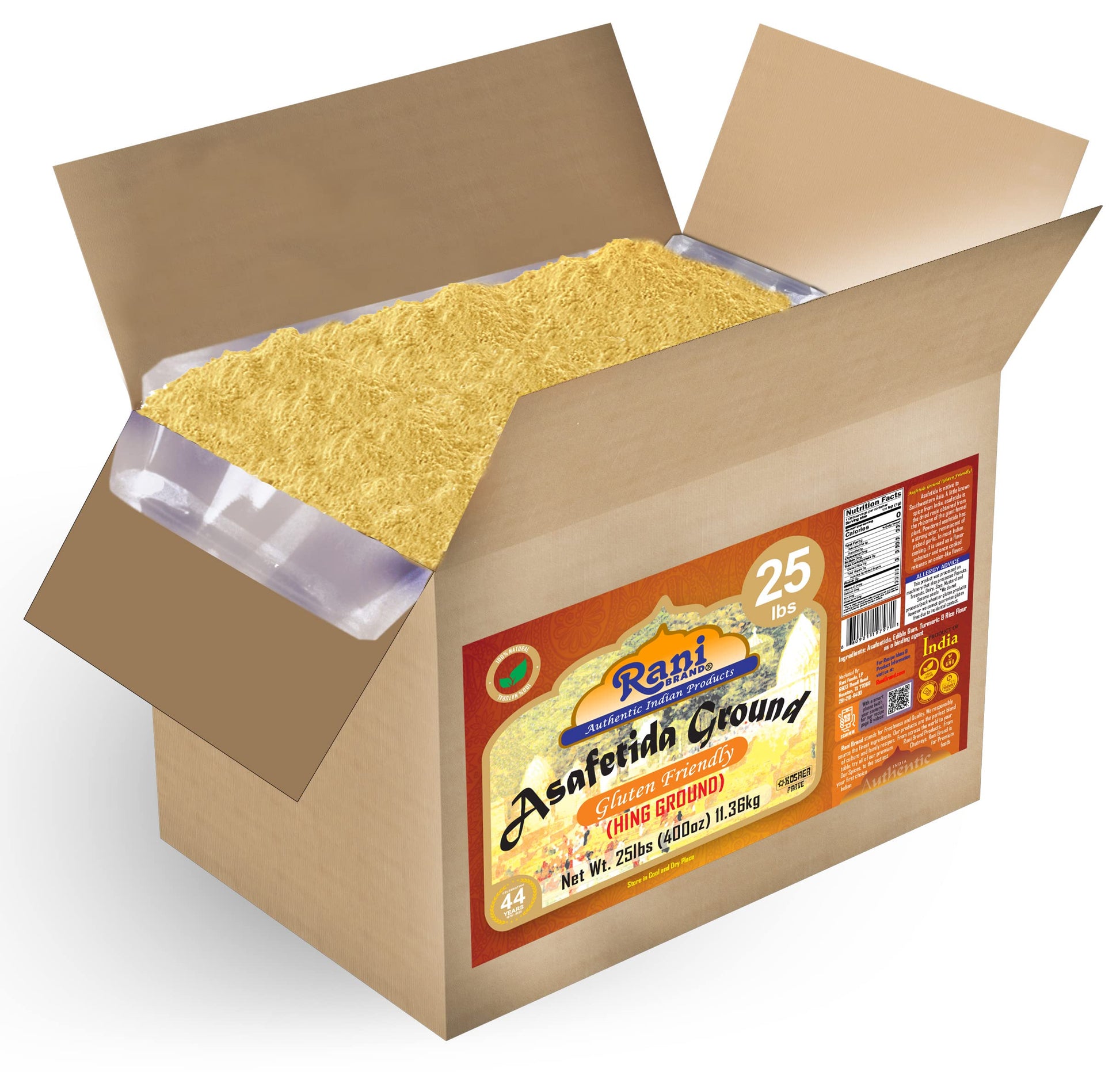 Rani Asafetida (Hing) Ground 400oz (25lbs) 11.36kg Gluten Friendly, Bulk Box ~ All Natural | Salt Free | Vegan | Non-GMO | KOSHE