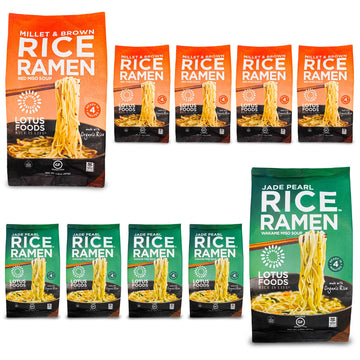 Lotus Foods Bulk Organic Rice Ramen with Miso Soup Variety Bundle - Jade Pearl, Millet & Brown Rice, Gluten Free Rice Ramen, Who