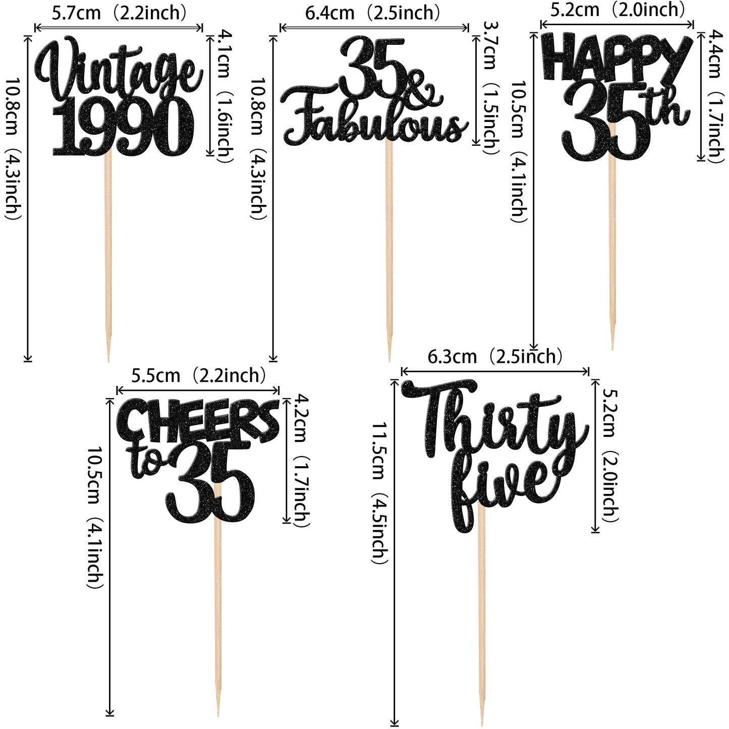 30Pcs Happy 35Th Birthday Cupcake Toppers Glitter Thirty Five Vintage 1988 Cupcake Picks 35 Fabulous Cheers To 35 Years Cake Dec
