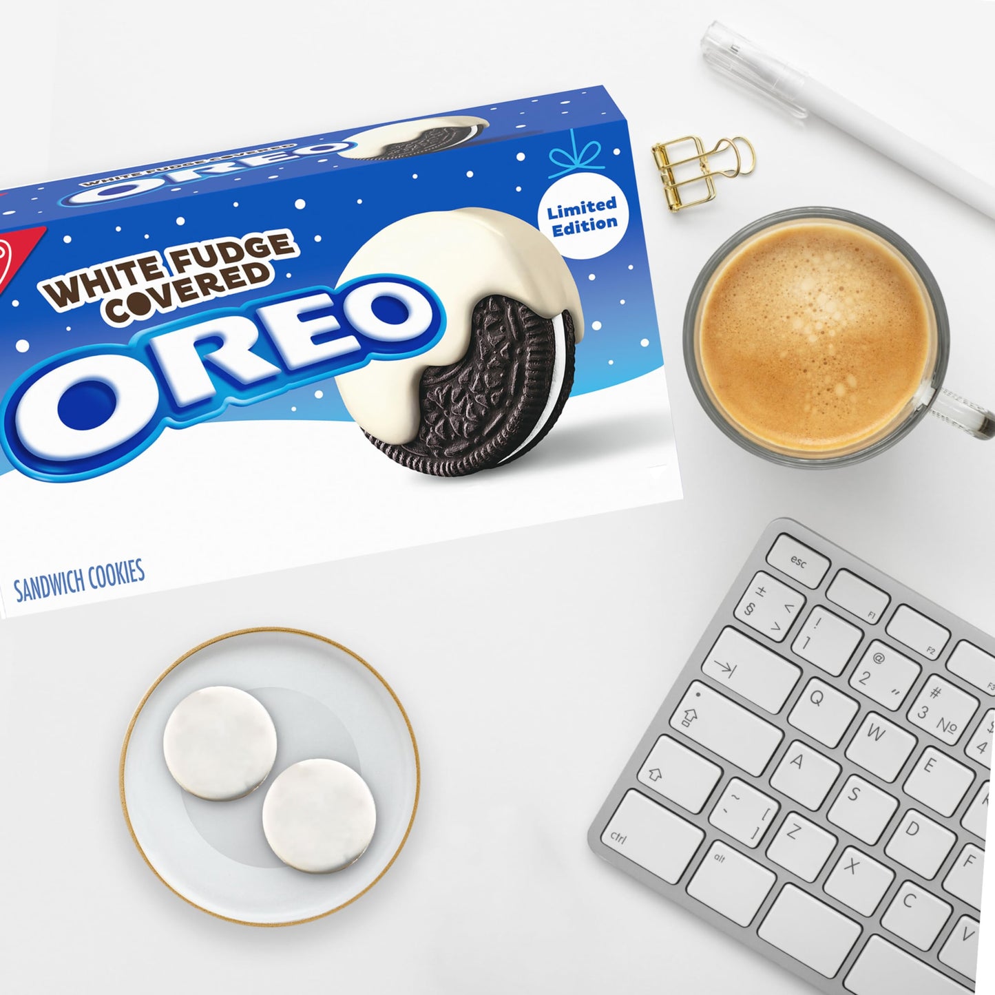 OREO White Fudge Covered Chocolate Sandwich Cookies  Limited Edition Holiday Cookies  8.5 oz