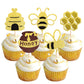 Rsstarxi Bumble Bee Cupcake Toppers - 30 Pack Gold Glitter Honeycomb Picks for Baby Shower & Birthday Party - Design 1