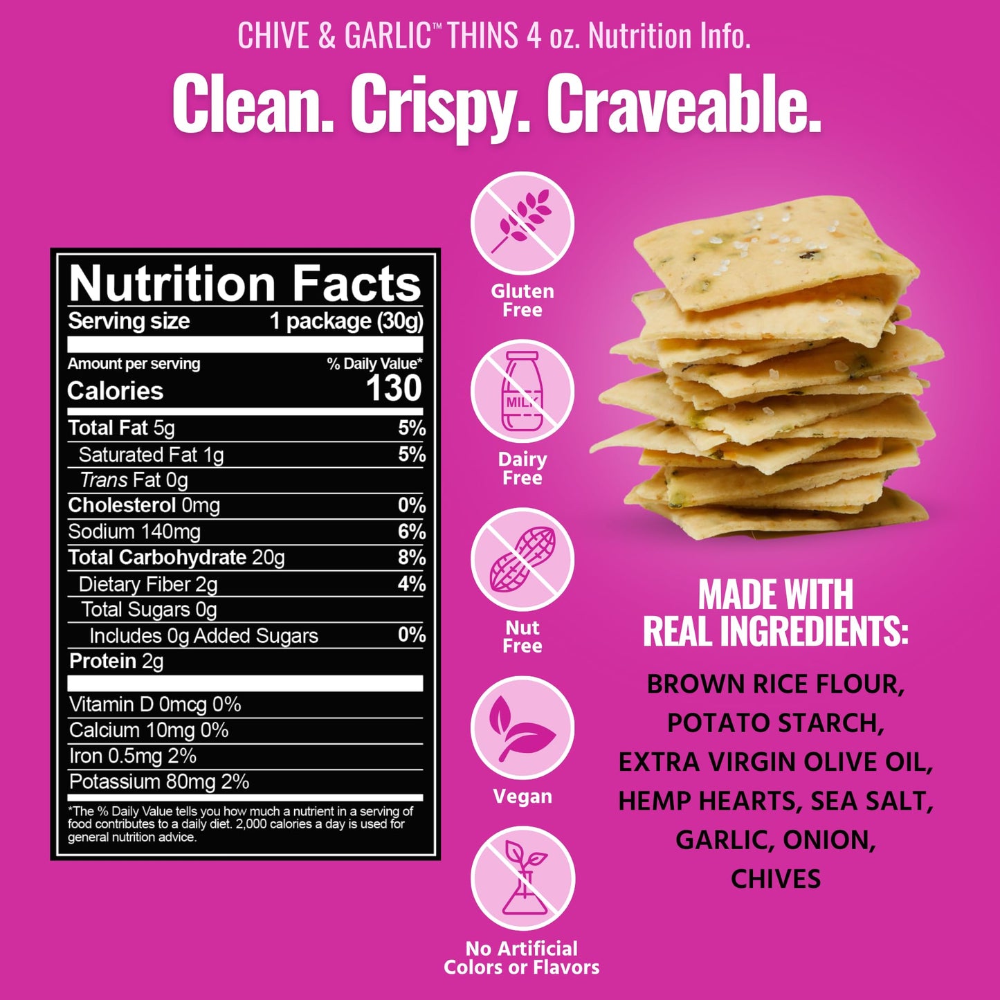 Every Body Eat Snack Thins, Chive & Garlic, Gluten & Dairy Free, Vegan, School Lunch Snacks, Single Serve (Pack Of 20)