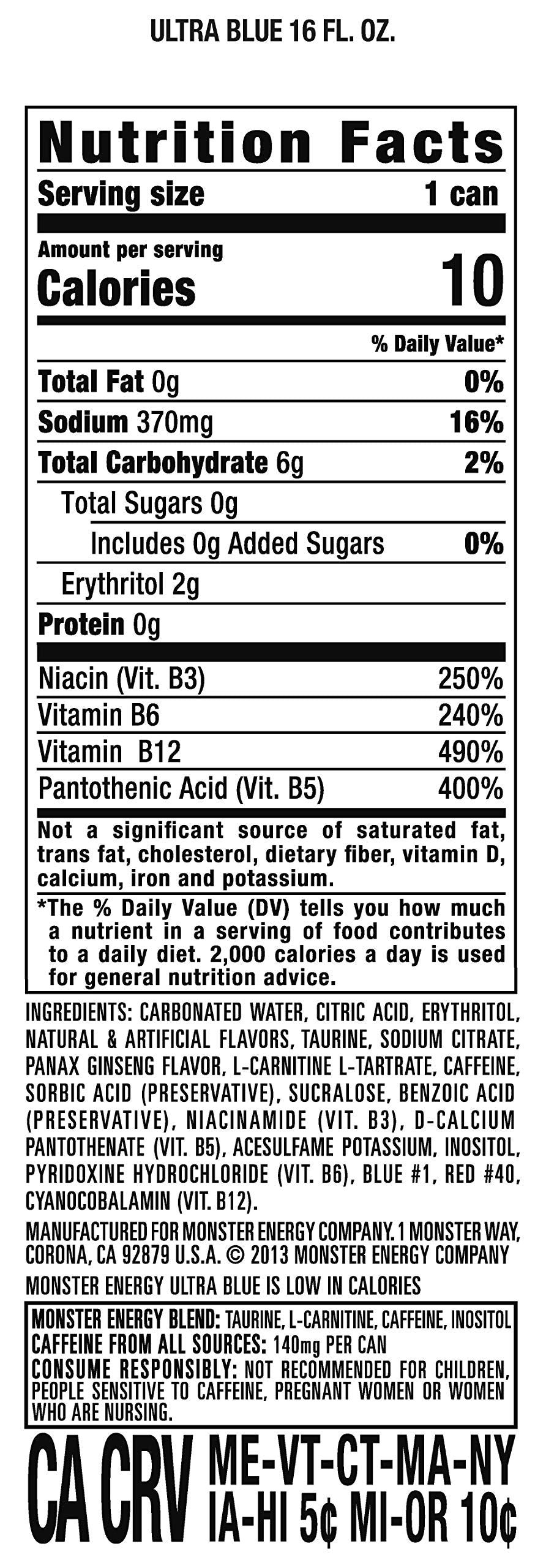 Monster Energy Ultra Blue Sugar Free Energy Drink, 15 Pack, 16 Ounce Cans, Model U-S1-33354