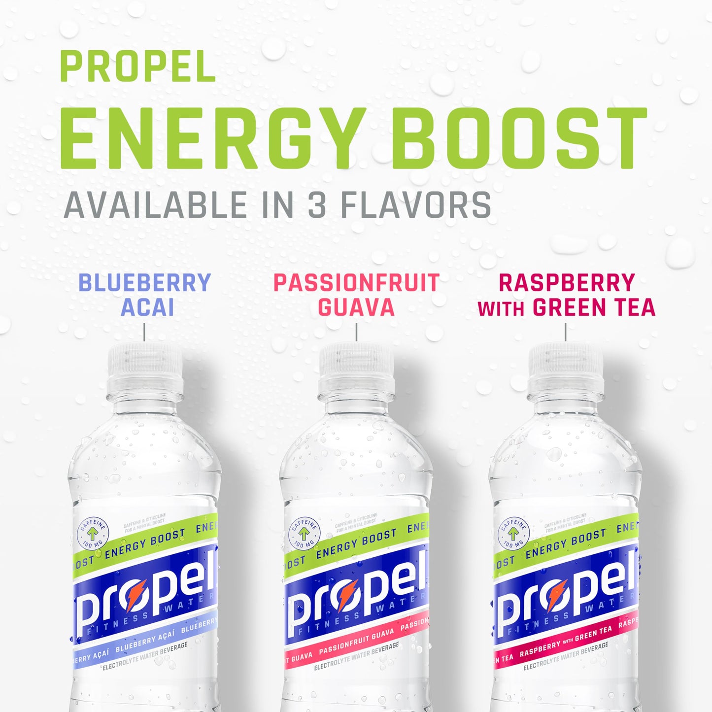 Propel Energy Boost Raspberry Green Tea Flavored Water, 16.9 fl oz Bottles, 12 Pack - Zero Calorie with Electrolytes and Caffeine