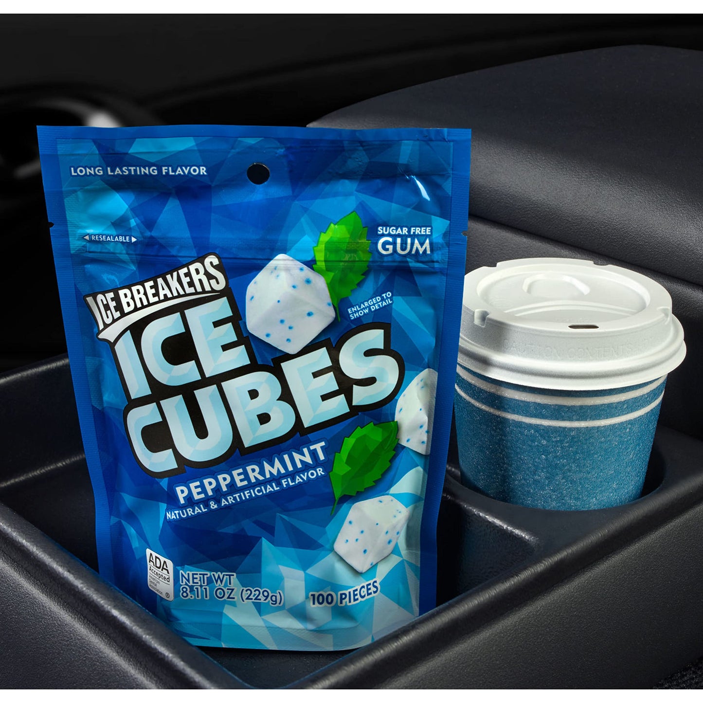 Ice Breakers Ice Cubes Peppermint Sugar Free Chewing Gum Pouch, 8.11 Oz (100 Pieces)