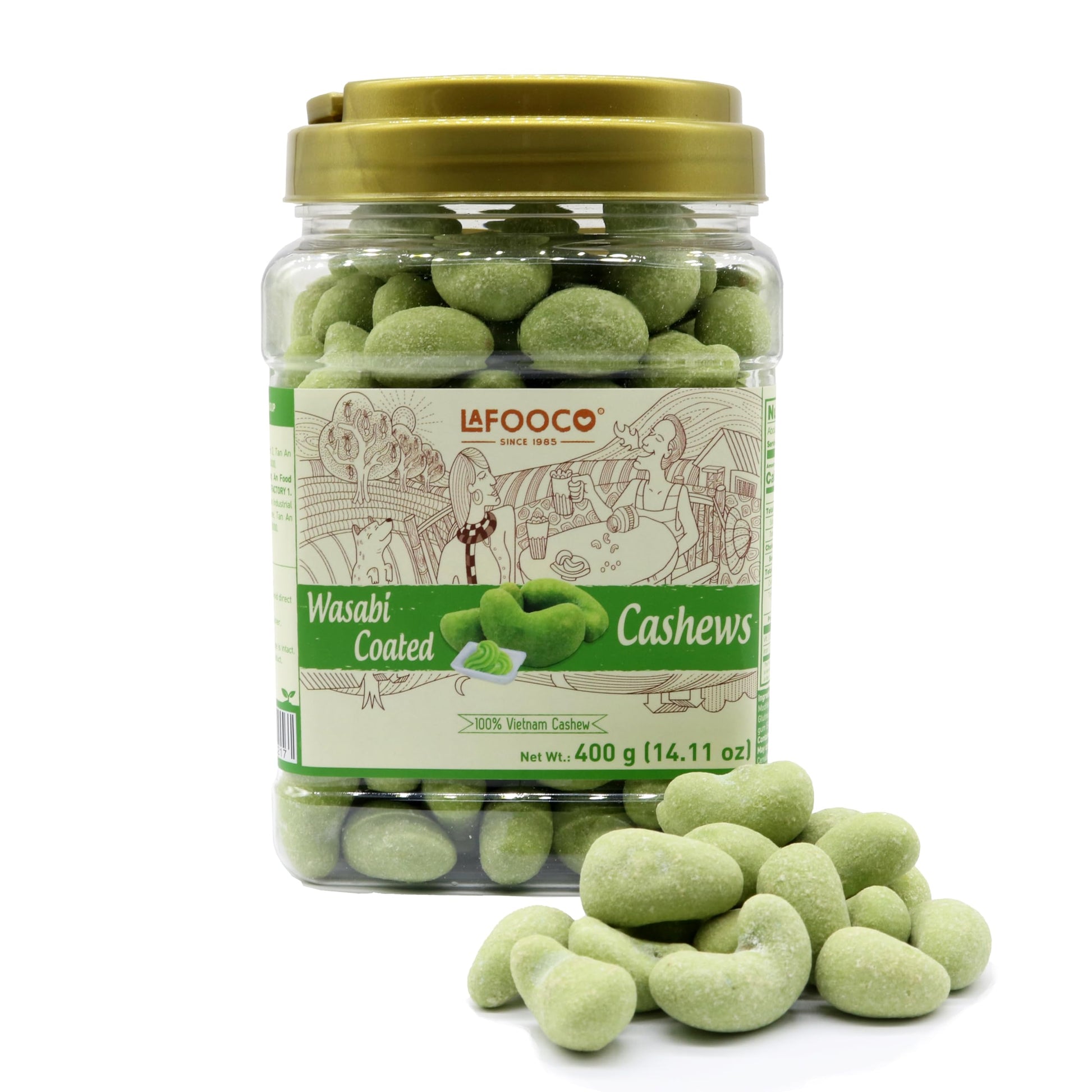 Lafooco Cashews  100% Natural  Vegan Snacks  Great Gift  Resealable Jar  Halal  Brcgs (14.11 Oz) (400 G  Wasabi Cashews)